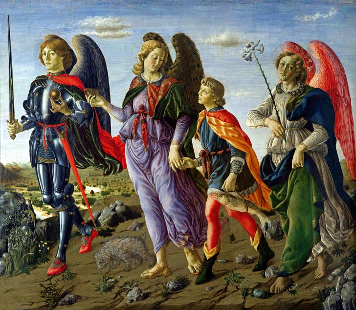 Francesco Botticini – Archandělé Gabriel, Michael a Rafael s Tobiášem (1470) 