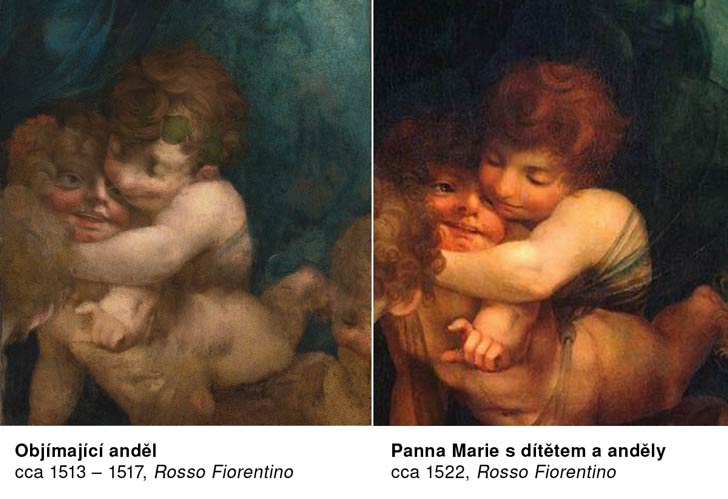 Objímající anděl, 1513 – 1517, Rosso Fiorentino / SROVNÁNÍ DETAILŮ